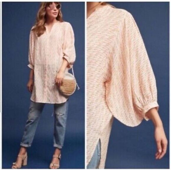 Maeve Anthropolgie Lena yarn dyed orange tunic top shirt XS button front - Picture 1 of 14